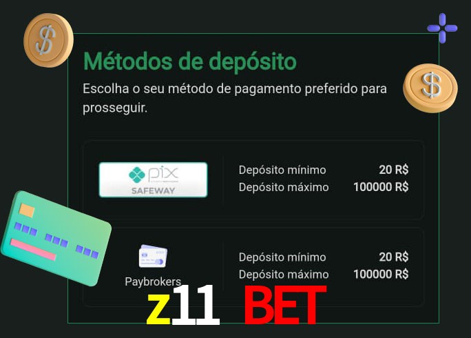 O cassino z11 bet oferece uma grande variedade de métodos de pagamento
